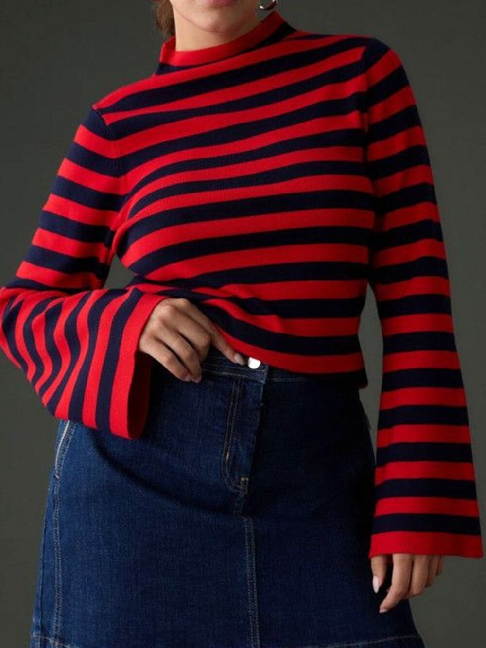 Maeve Arlowe Bell-Sleeve Striped Sweater